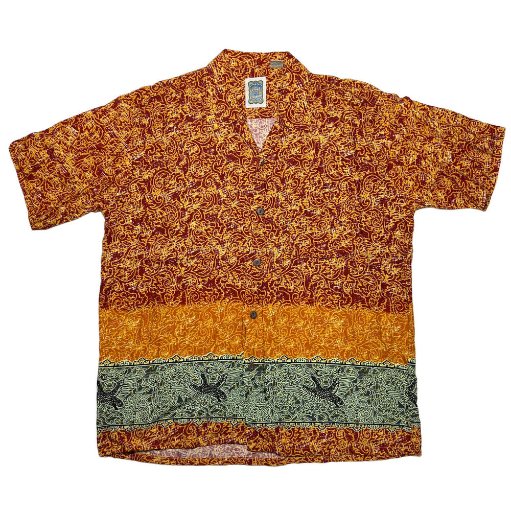 Ocean Current Hawaiian Shirt SIZE M Orange Floral Short Sleeve Button Up